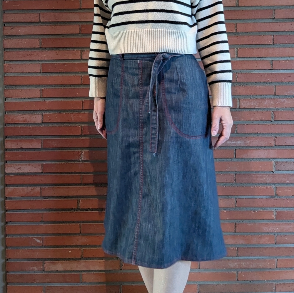 1970's DARK DENIM WRAP SKIRT 70's M